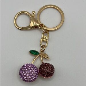 Gold Cherry Keychain with Purple and Pink Crystals NIP